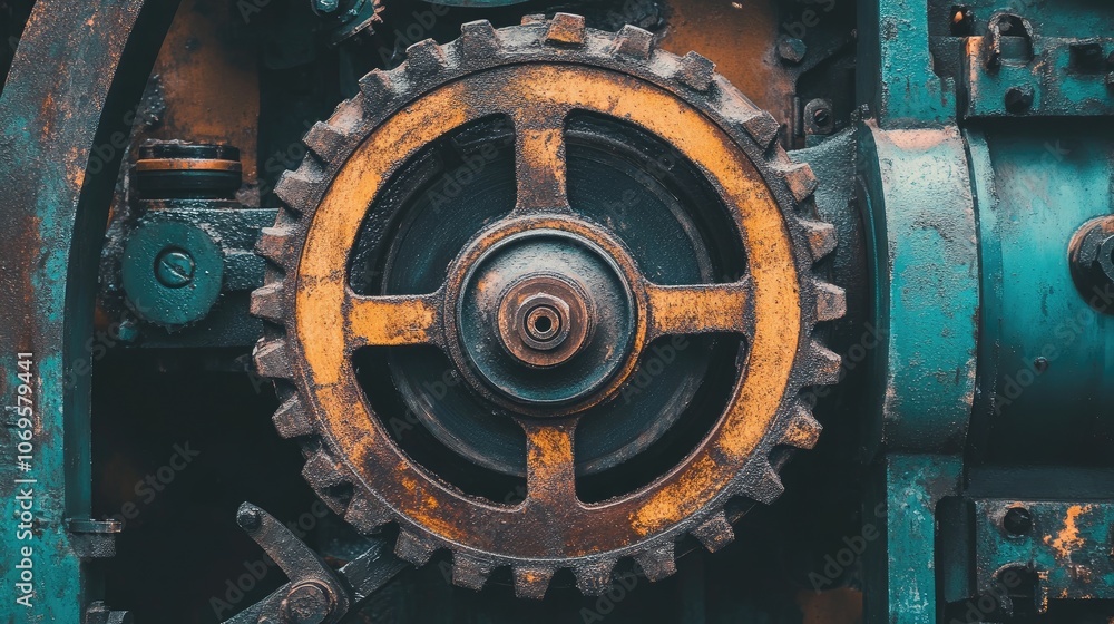 Rusty Gear in Industrial Machinery Close-Up Rusty Gear in Industrial Machinery Close-Up