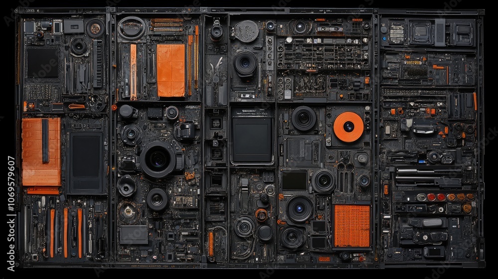 Fototapeta premium Abstract Technology Layout with Black and Orange Components