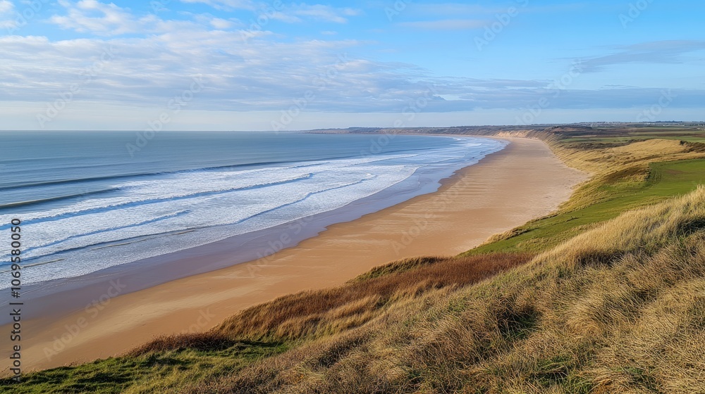 Serene Coastal Landscape with Gentle Waves and Sky Serene Coastal Landscape with Gentle Waves and Sky