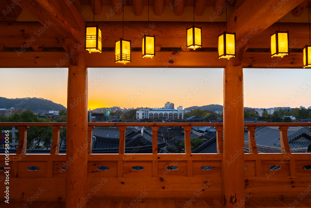 Sunset view of Jeonju Hanok Village in Jeonju, Korea