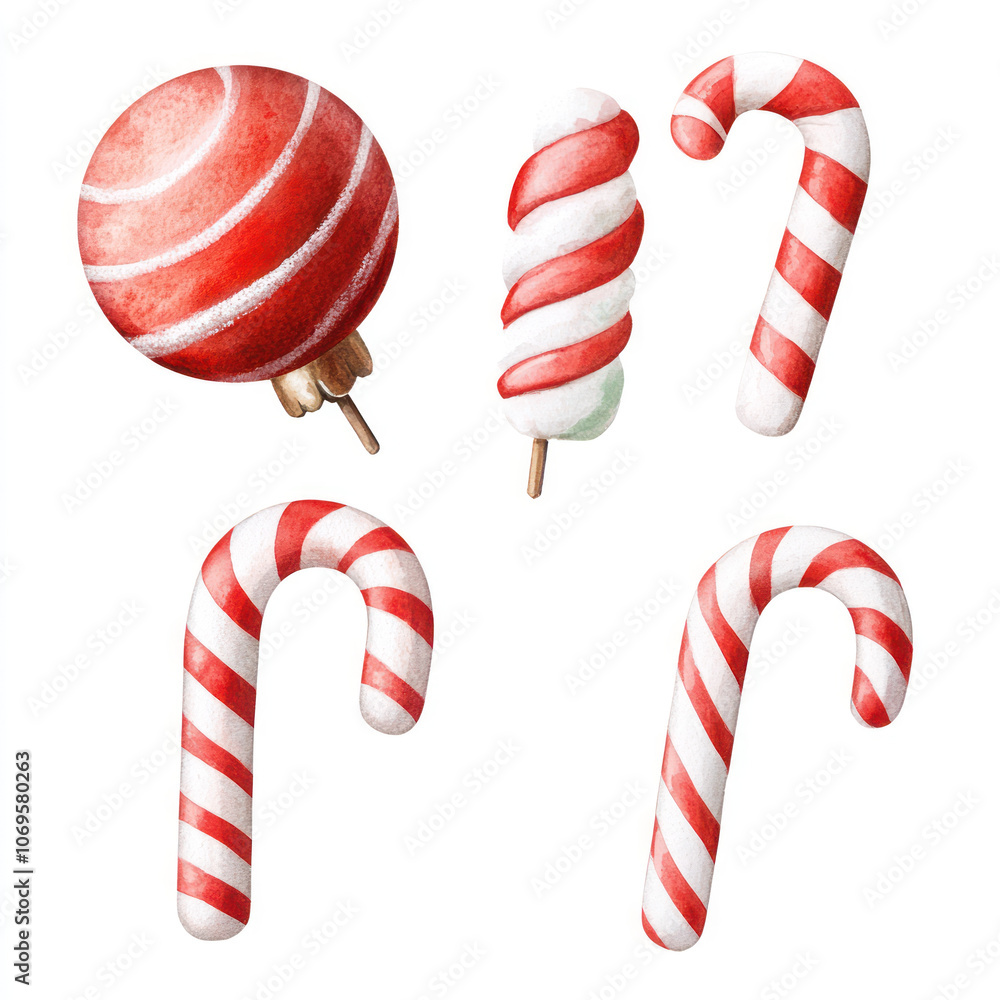 Fototapeta premium Colorful Christmas candy canes and ornaments in red and white, perfect for festive decorations and holiday cheer