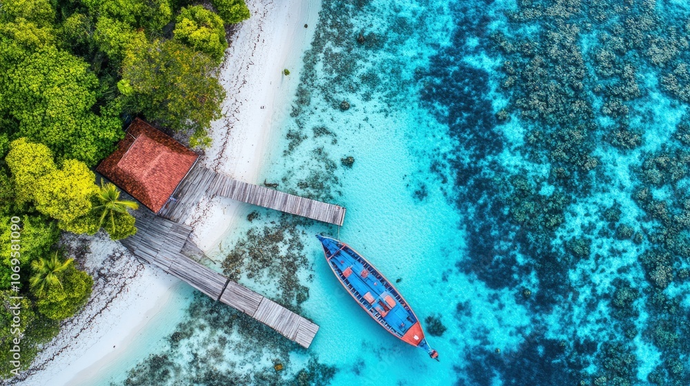Serene Aerial View of Tropical Beach and Clear Waters Serene Aerial View of Tropical Beach and Clear Waters