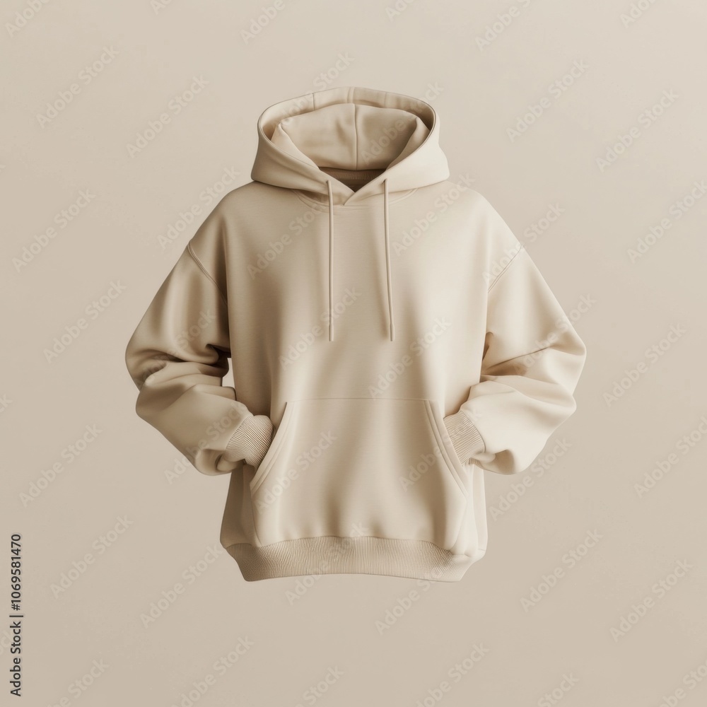 Blank beige hoodie mockup, front view. 3d rendering. Blank beige hoodie mockup, front view. 3d rendering.