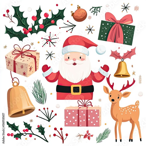 flat vector christmas elements liek santa holly  photo