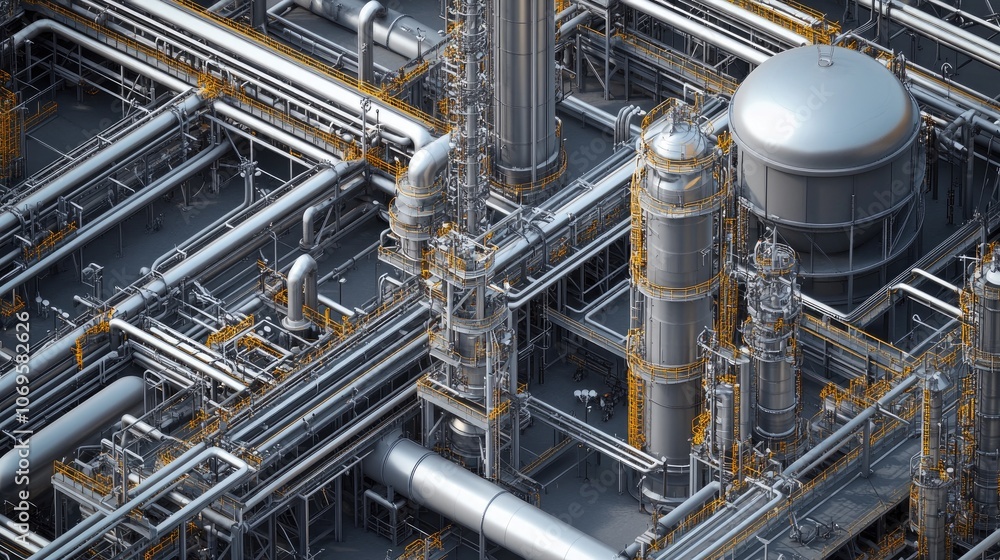 Industrial Complex with Piping and Equipment Details Industrial Complex with Piping and Equipment Details