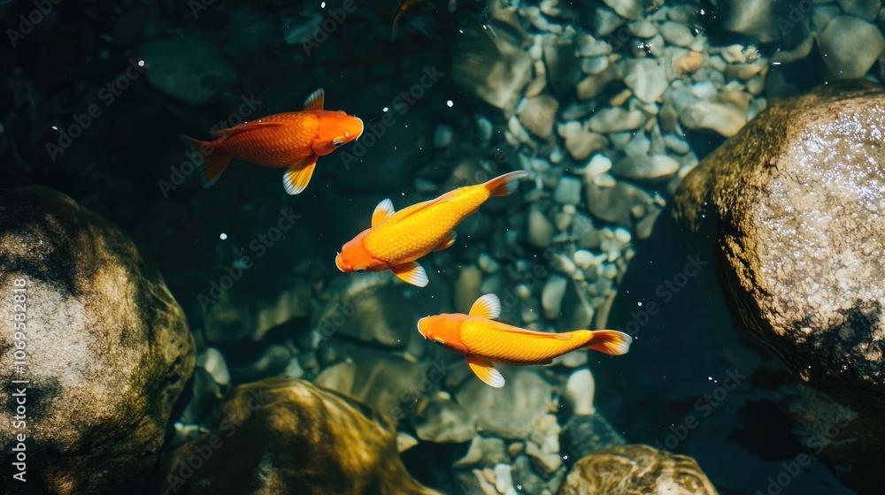 Colorful Koi Fish Swimming in Clear Water Colorful Koi Fish Swimming in Clear Water