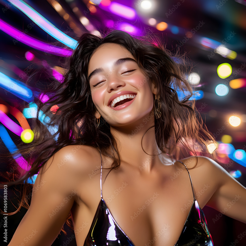 portrait of a woman dancing in nightclub portrait of a woman dancing in nightclub