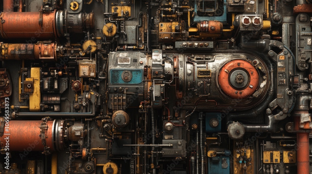 Industrial Machine Parts with Pipes and Gears Industrial Machine Parts with Pipes and Gears