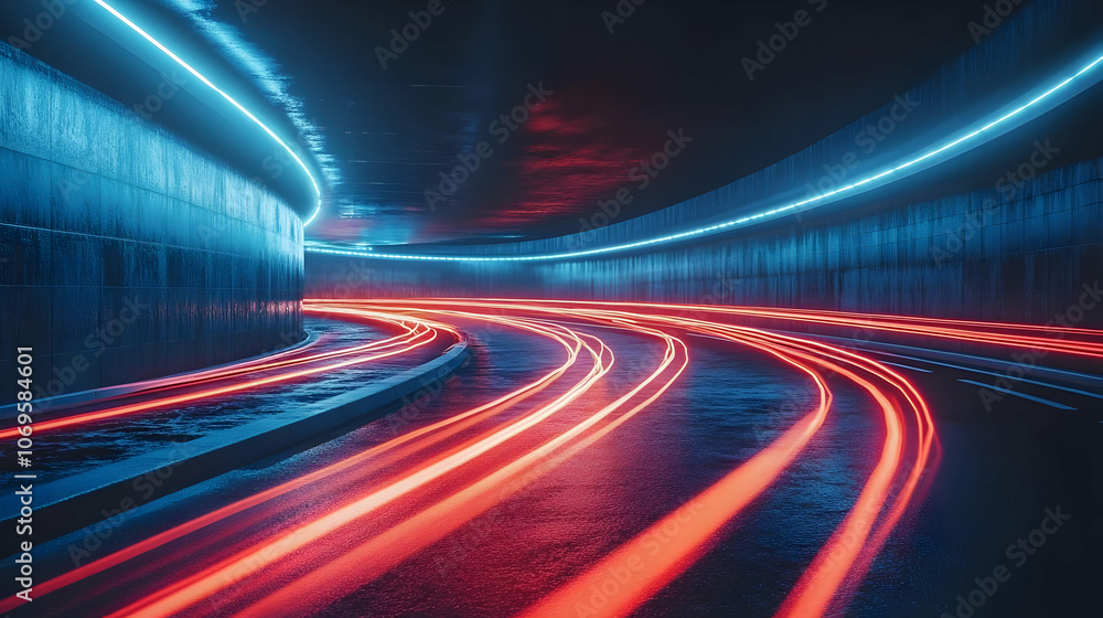 Abstract 3D Tunnel with Neon Lights and Speed Lines Abstract 3D Tunnel with Neon Lights and Speed Lines