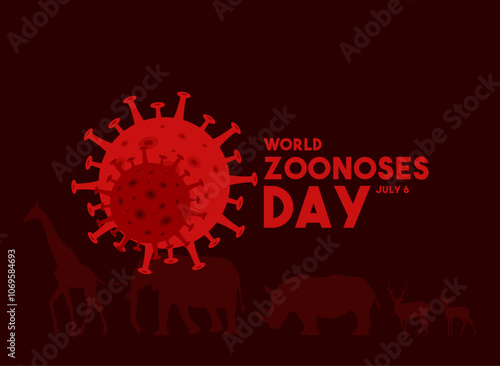Vector Illustration of World Zoonoses Day. July 6. Virus. Animals silhouette. Flat design vector. Poster, banner, card, background.