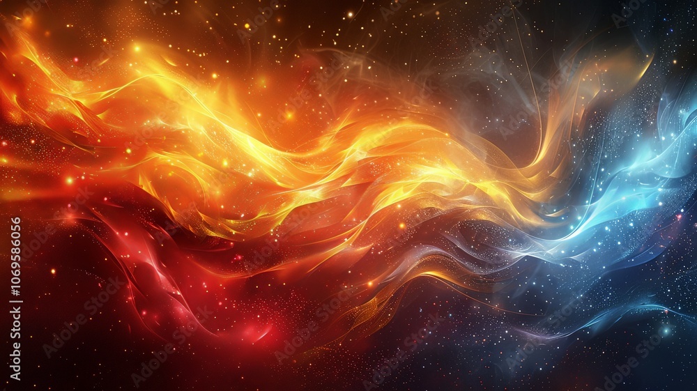 A colorful, swirling galaxy with a red and blue line running through it A colorful, swirling galaxy with a red and blue line running through it
