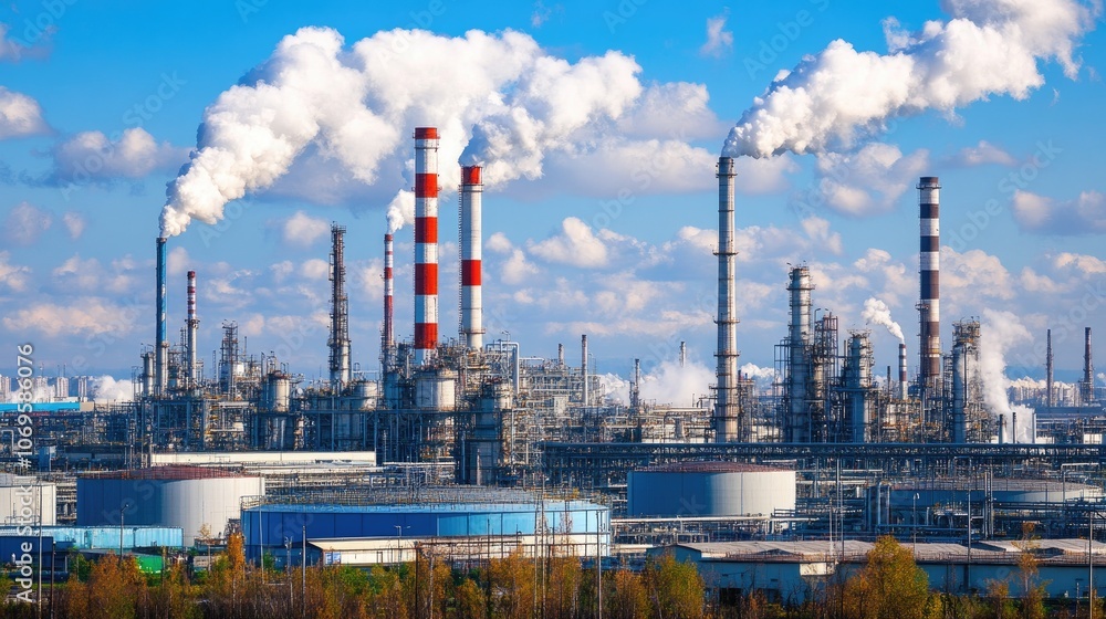 Industrial Landscape with Pollution and Smokestacks Industrial Landscape with Pollution and Smokestacks