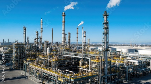 Wallpaper Mural Industrial Complex with Smokestacks and Blue Sky Torontodigital.ca