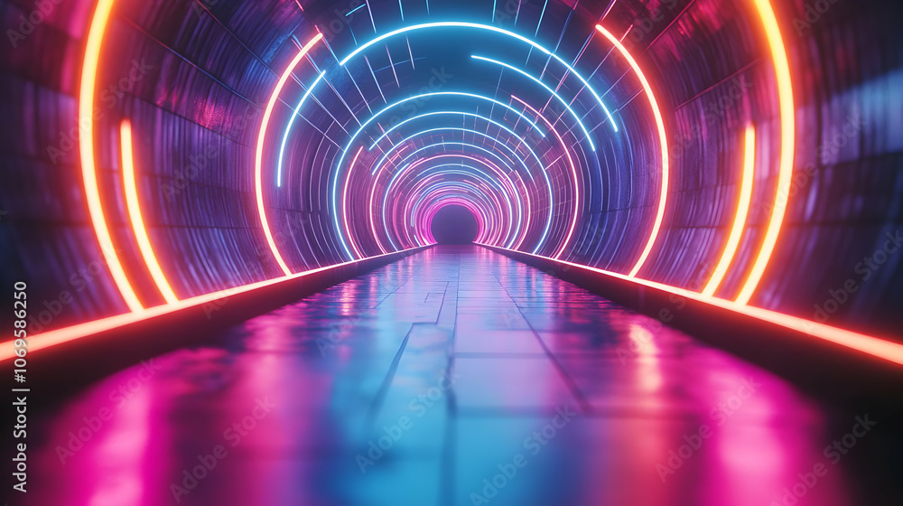 3D Neon Tunnel with Pink and Blue Lights Abstract Background 3D Neon Tunnel with Pink and Blue Lights Abstract Background