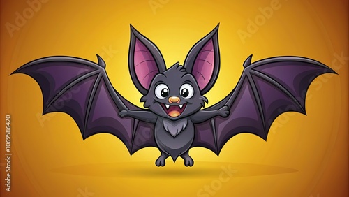 Cartoon Black Bat Illustration with Copy Space photo