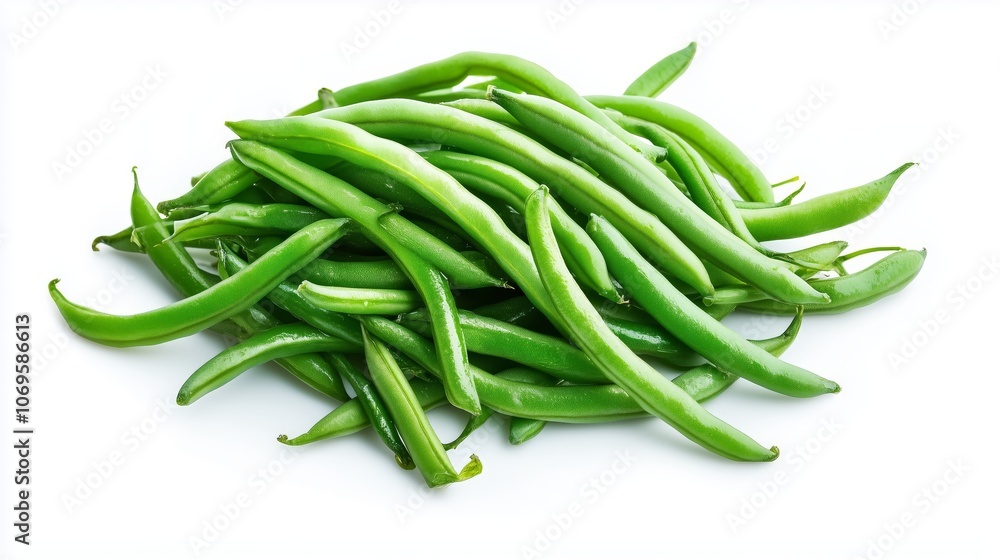Blanched green beans, fresh, bright green, placed on a clean white surface. AI generated Blanched green beans, fresh, bright green, placed on a clean white surface. AI generated