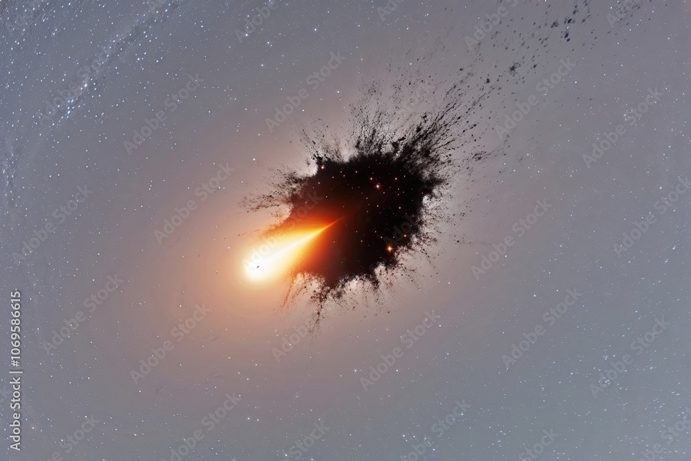 Fototapeta premium A Stellar Fragment with a Blazing Comet on a White Background