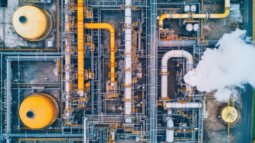 Aerial View of Industrial Pipelines and Equipment Aerial View of Industrial Pipelines and Equipment