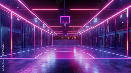 Neon Basketball Court - 3D Illustration