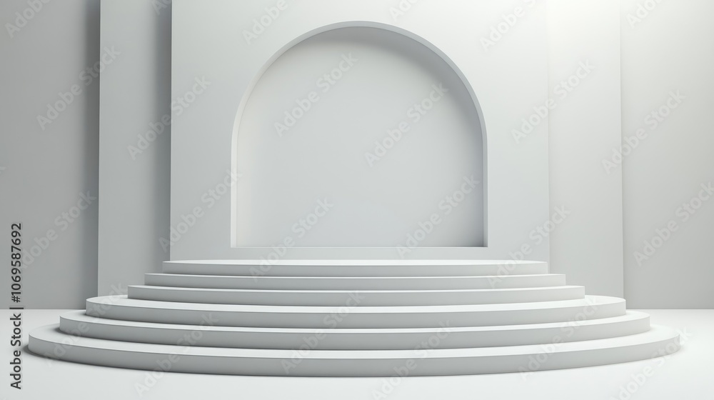 White Circular Platform with Archway in Minimalist Setting White Circular Platform with Archway in Minimalist Setting