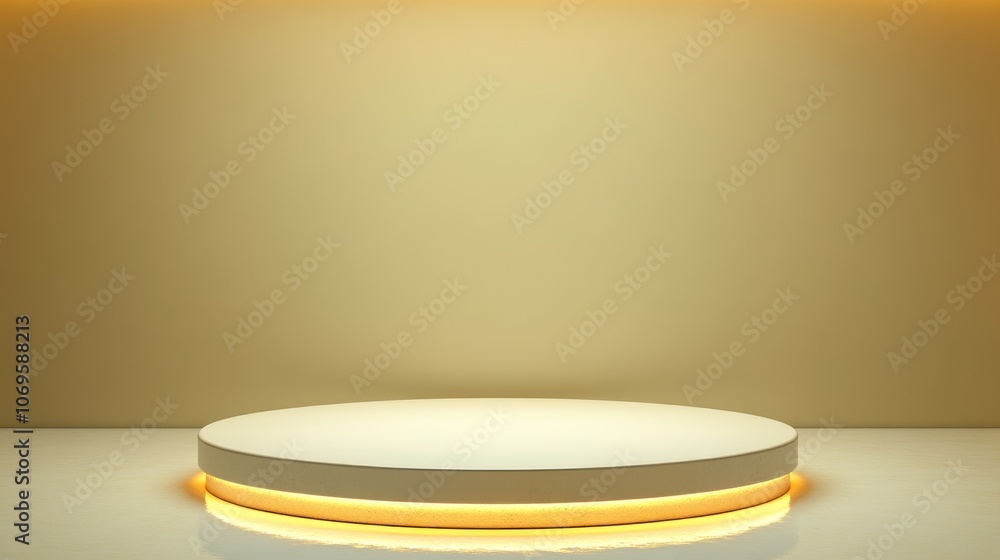 A Circular Platform with Glowing Edge on a Yellow Background A Circular Platform with Glowing Edge on a Yellow Background