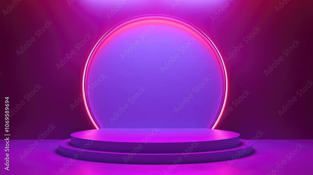 Two-Tier Purple Platform with Neon Glowing Circle Two-Tier Purple Platform with Neon Glowing Circle