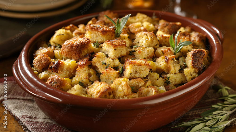 Stuffing made with cornbread and herbs for a Southern twist on Thanksgiving. Stuffing made with cornbread and herbs for a Southern twist on Thanksgiving.