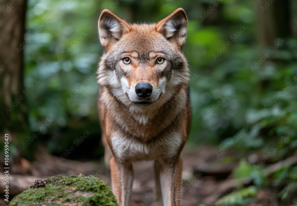 Fototapeta premium Captivating portrait of a wolf in the wilderness
