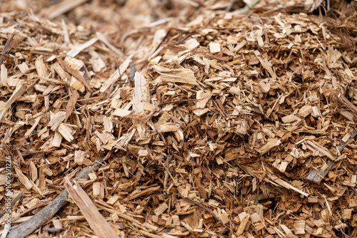 pile of woodchips to spread as mulch or make compost