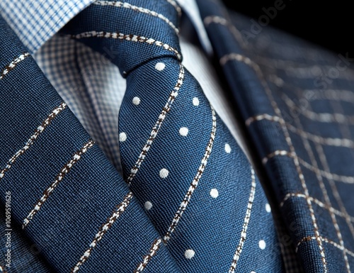 close up of a patterned blue tie photo