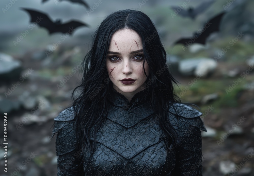 dark gothic woman with bats in the background dark gothic woman with bats in the background