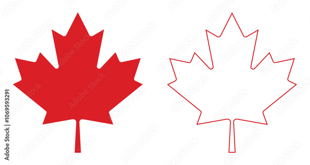 Canada flag maple leaf vector icon set. Autumn leaf Canadian logotype sign. Red silhouette. Flat, outline or line style symbol clip art. Canada flag maple leaf vector icon set. Autumn leaf Canadian logotype sign. Red silhouette. Flat, outline or line style symbol clip art.
