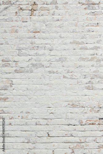 White shabby grungy brick wall. Free space for an inscription. Can be used as a background or poster. Fragment of a red brick wall with bumps and textured plaster.	
