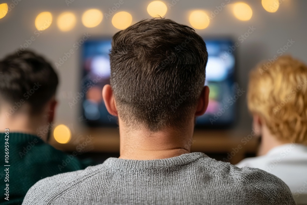 Three people are sitting in front of a television Three people are sitting in front of a television