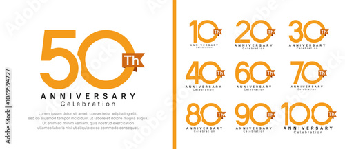 anniversary logo set. vector design orange color with brown ribbon can be use for celebration event