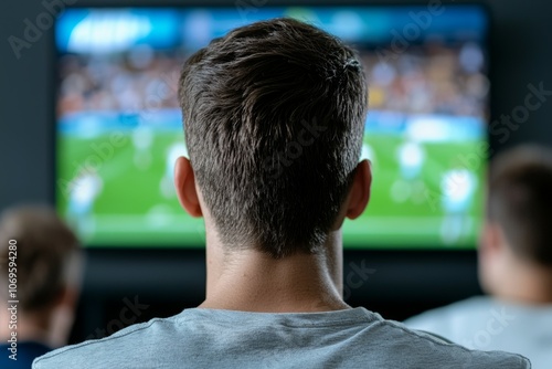 A man is watching a soccer game on a television