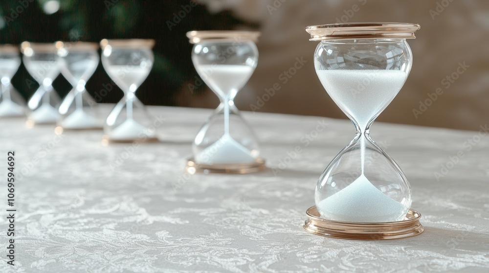 Hourglass timers on a lace tablecloth Hourglass timers on a lace tablecloth