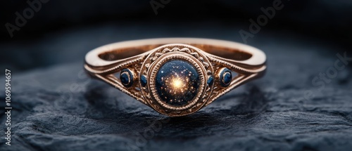 Ornate golden ring with a starry night sky