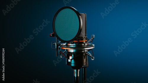 3D Rendering of Professional Studio Microphone with Pop Filter..