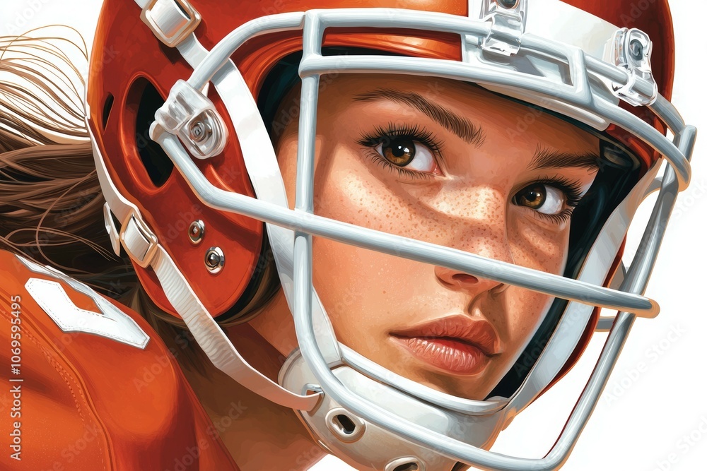A woman wearing a football helmet A woman wearing a football helmet