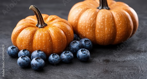 Autumn harvest of pumpkins and blueberries