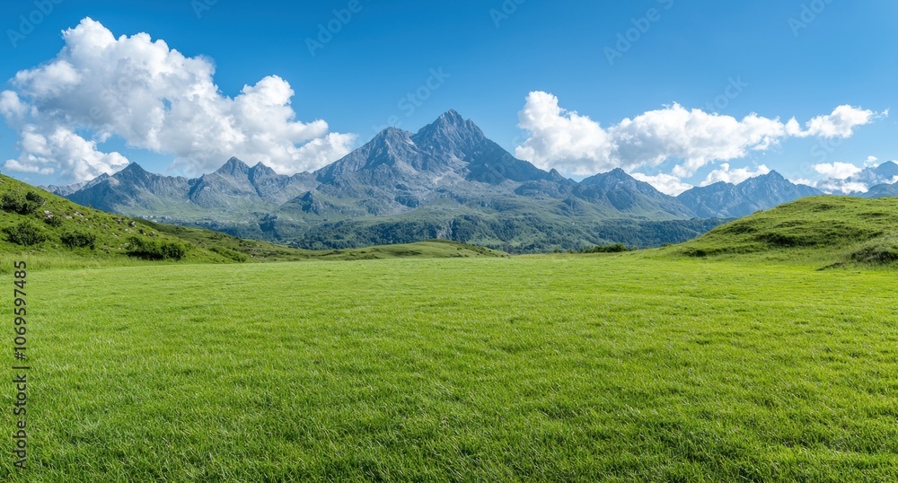 Fototapeta premium Majestic mountain landscape with lush green meadow