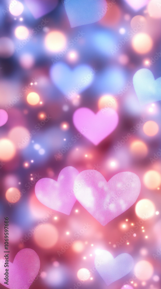 Colorful heart bokeh background with soft lights creating romantic atmosphere. Perfect for Valentine Day or love themed designs Colorful heart bokeh background with soft lights creating romantic atmosphere. Perfect for Valentine Day or love themed designs