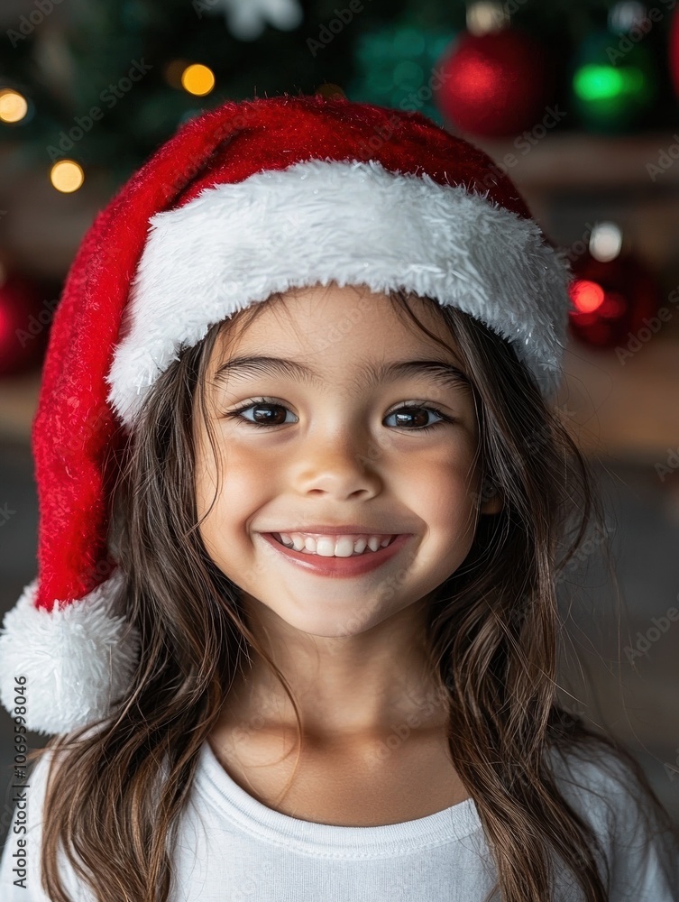 smiling child in santa hat smiling child in santa hat