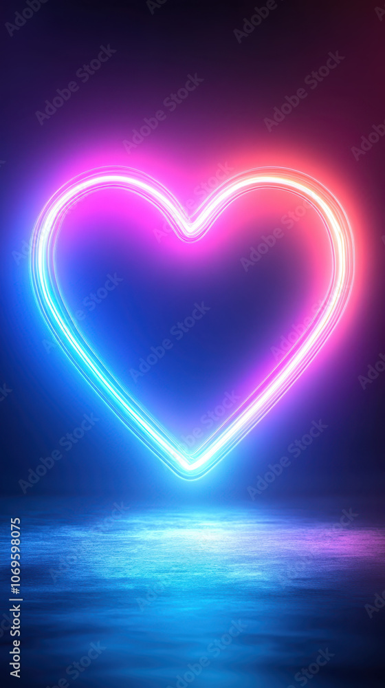 vibrant neon heart glowing in pink and blue hues, creating romantic atmosphere. Perfect for expressing love and affection vibrant neon heart glowing in pink and blue hues, creating romantic atmosphere. Perfect for expressing love and affection