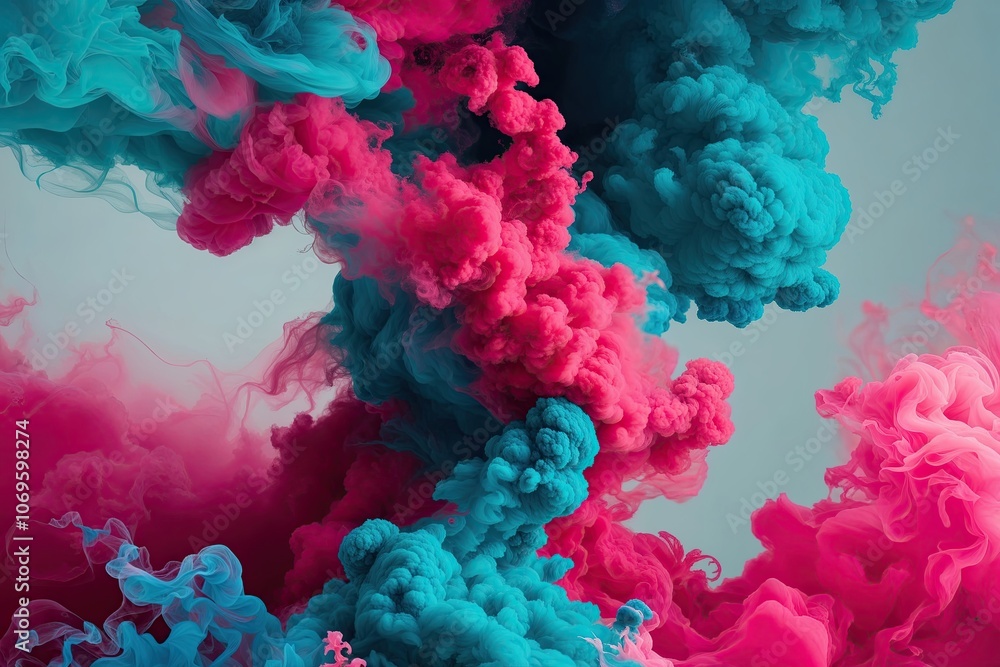 Vivid Artistic Illustration of Teal and Magenta Vapor Blending Techniques
