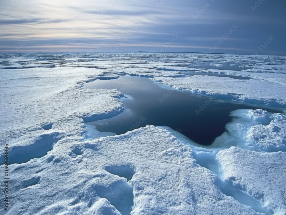 Arctic Ocean Ice Melt, Water Break, Blue Sky Arctic Ocean Ice Melt, Water Break, Blue Sky