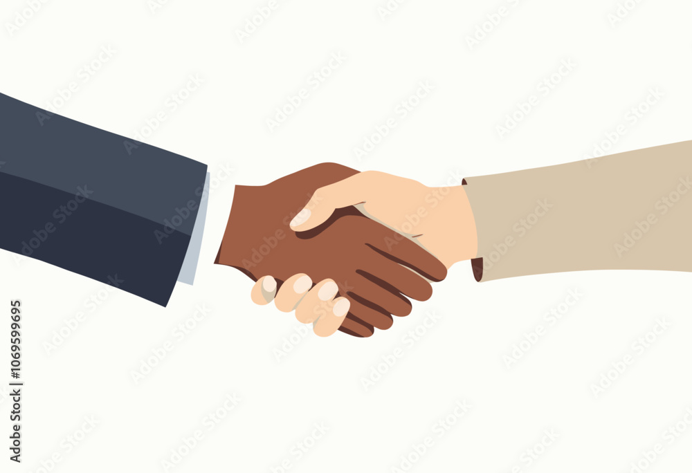 Minimalist Handshake Vector: Professional Business Agreement Gesture, Simple Clean Design, Corporate Illustration, Dark and Light Suit Sleeves, Brown Skin Tone, White Background, Flat Style with Soft Minimalist Handshake Vector: Professional Business Agreement Gesture, Simple Clean Design, Corporate Illustration, Dark and Light Suit Sleeves, Brown Skin Tone, White Background, Flat Style with Soft