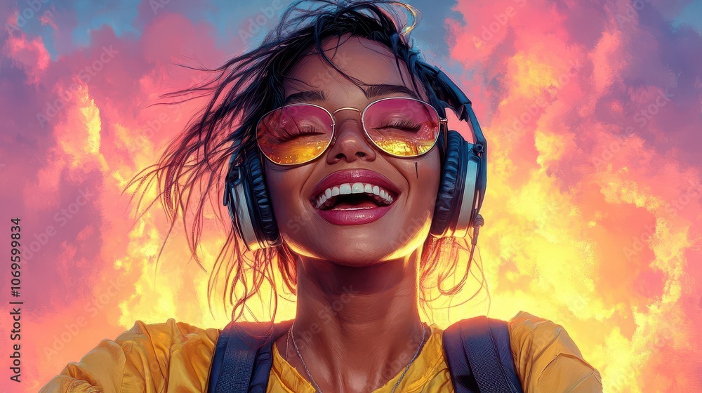 overjoyed woman driving alone, singing along to music with a backpack on the passenger seat. the scene is vibrant and full of life, capturing the spirit of adventure and freedom on the open road overjoyed woman driving alone, singing along to music with a backpack on the passenger seat. the scene is vibrant and full of life, capturing the spirit of adventure and freedom on the open road