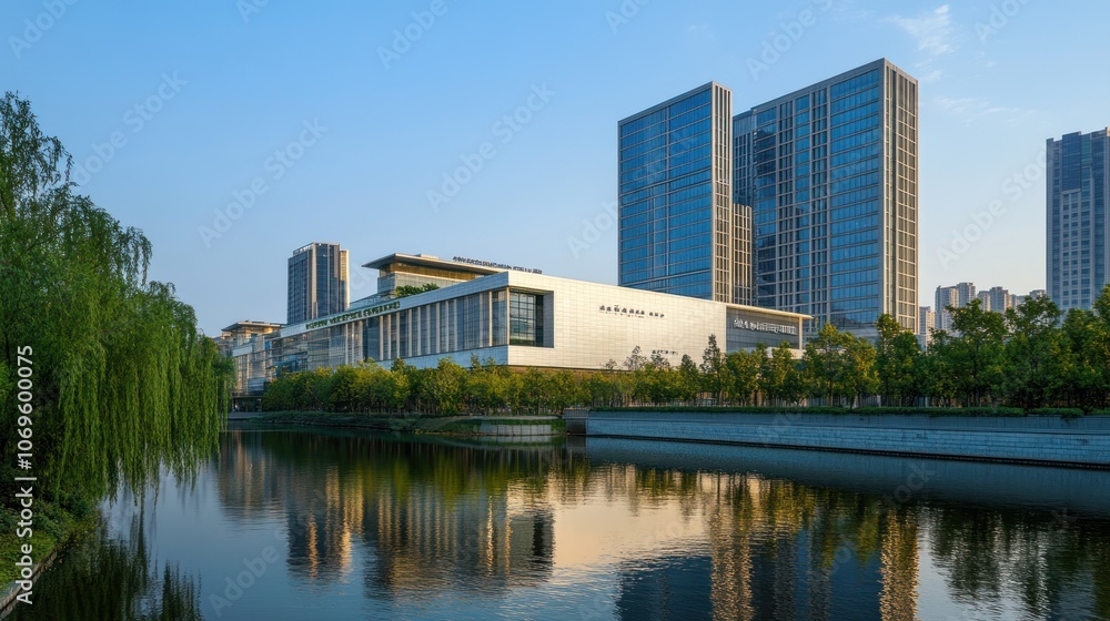 Modern Cityscape with Reflection in a Canal Modern Cityscape with Reflection in a Canal
